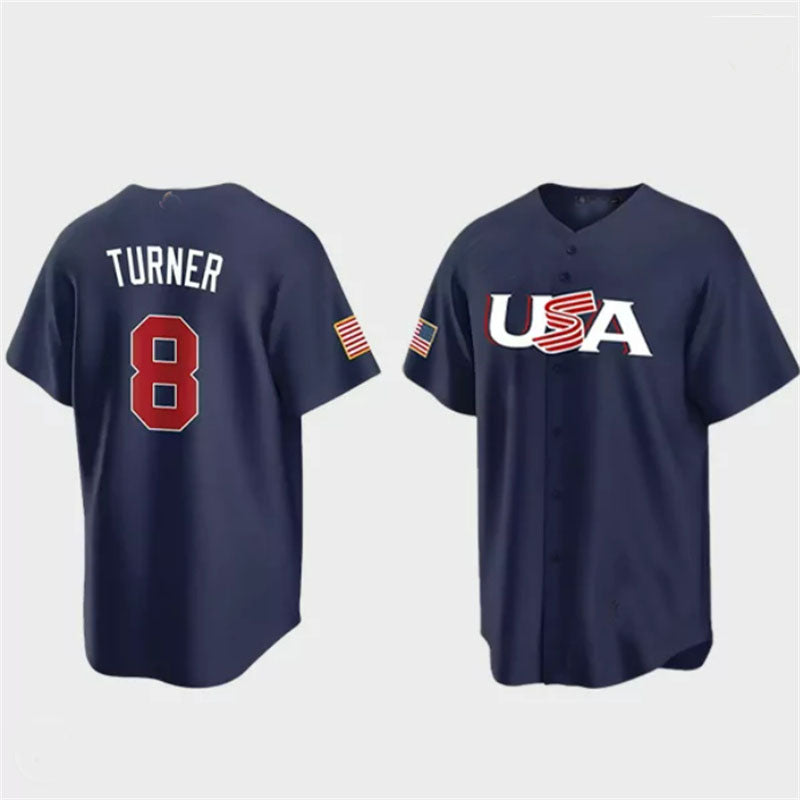 #8 Trea Turner USA Baseball 2023 World Baseball Classic Jersey ¨C Navy Stitches Baseball Jerseys baseball jersey product view 1