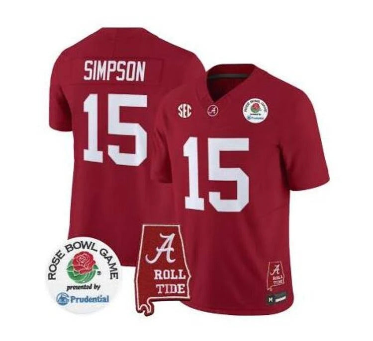 Ty Simpson Alabama Crimson Tide Rosebowl Jersey - Crimson sports jersey product view 1