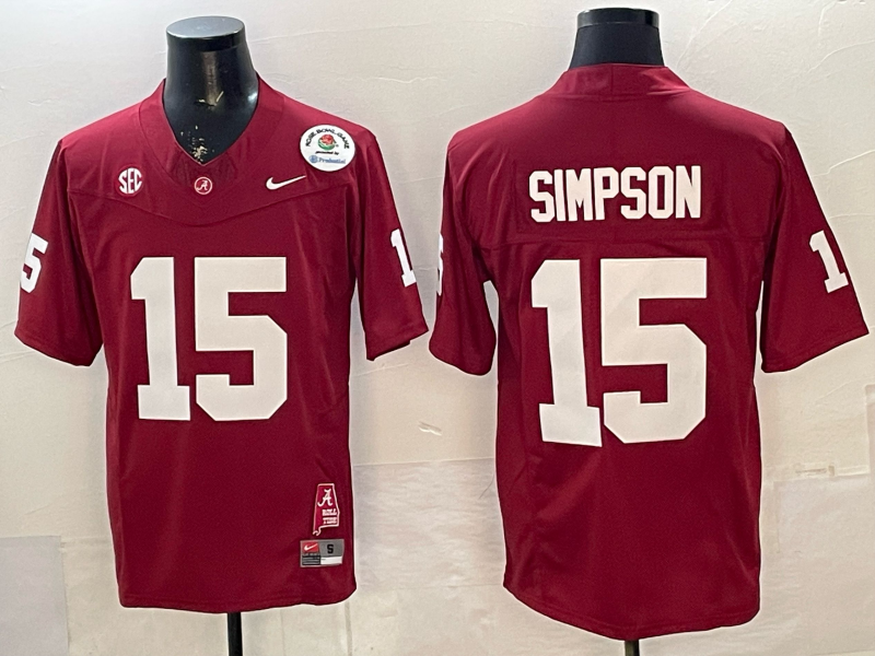 Ty Simpson Alabama Crimson Tide Rosebowl Jersey - Crimson sports jersey product view 2