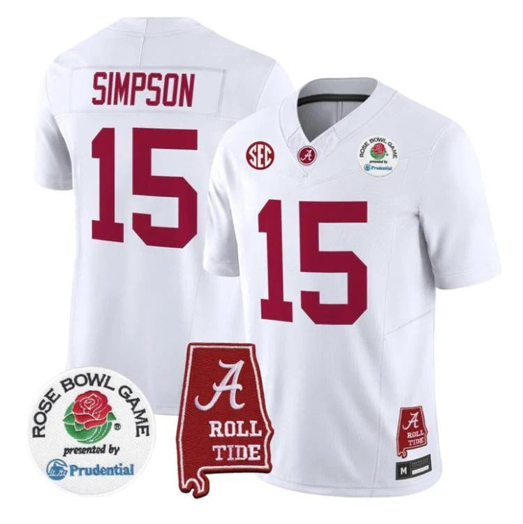 Ty Simpson Alabama Crimson Tide Rosebowl Jersey - White sports jersey product view 1