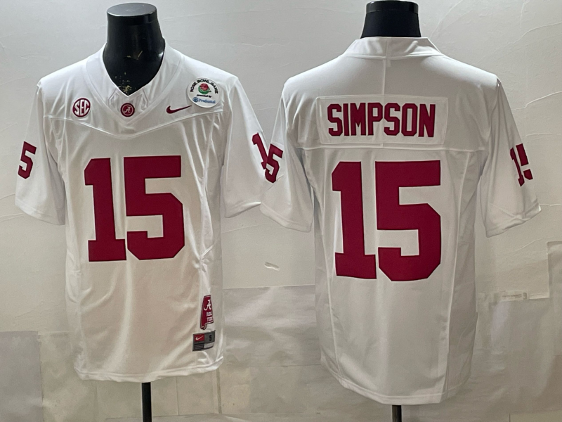 Ty Simpson Alabama Crimson Tide Rosebowl Jersey - White sports jersey product view 2