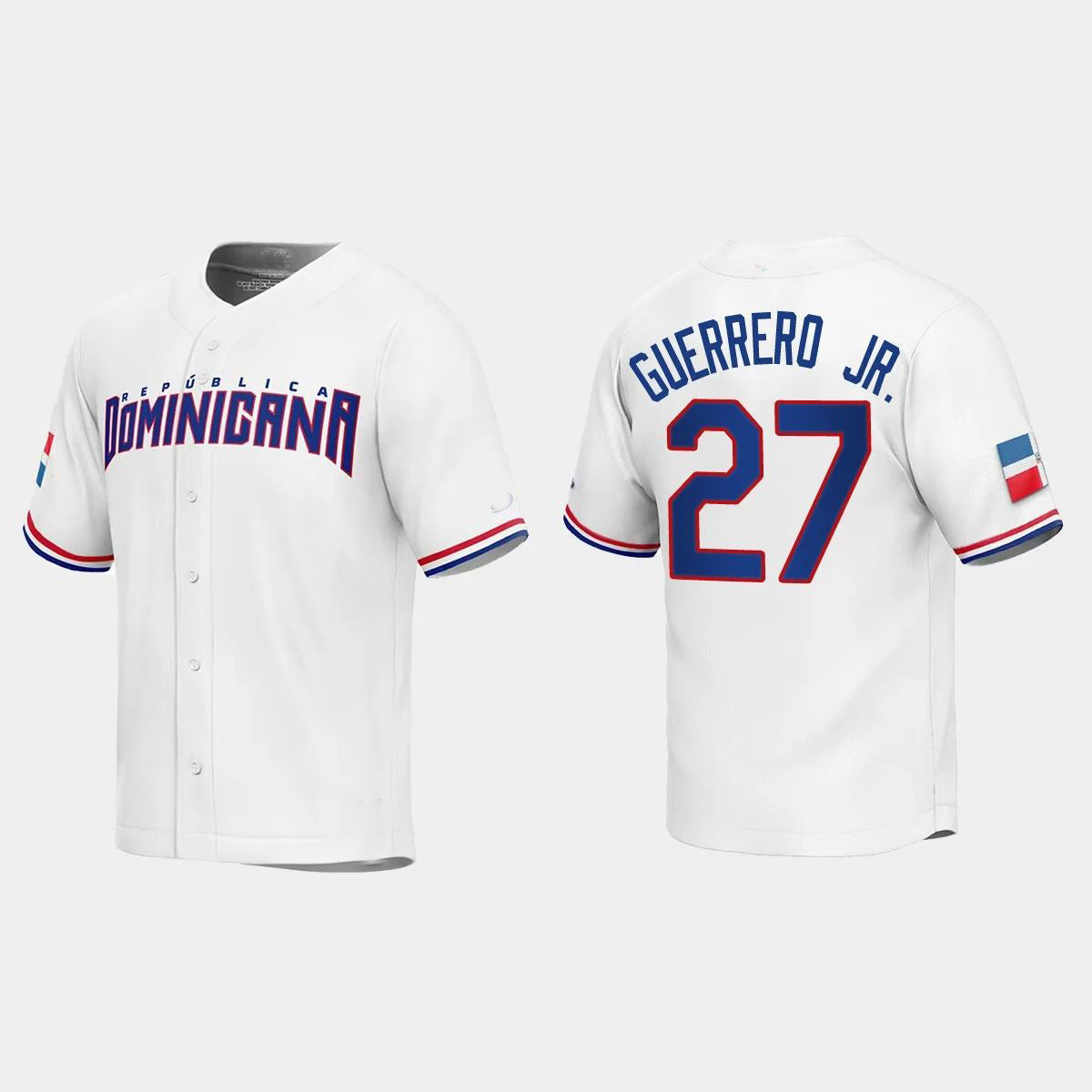 #27 VLADIMIR GUERRERO JR. DOMINICAN REPUBLIC BASEBALL 2023 WORLD BASEBALL CLASSIC REPLICA JERSEY ¨C WHITE Stitches Baseball Jerseys baseball jersey product view 1