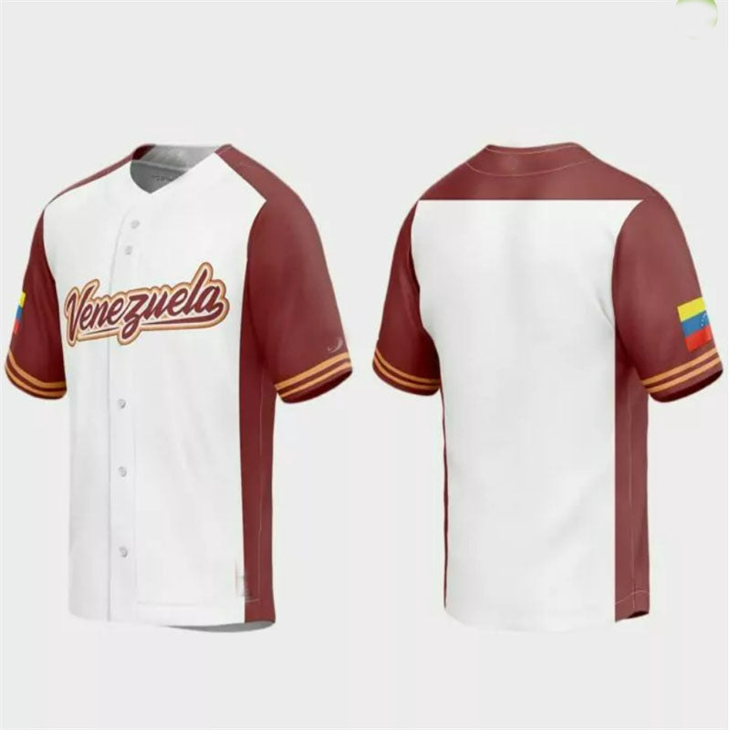 Venezuela Baseball 2023 World Baseball Classic Replica Jersey ¨C White Burgundy Stitches Baseball Jerseys baseball jersey product view 1
