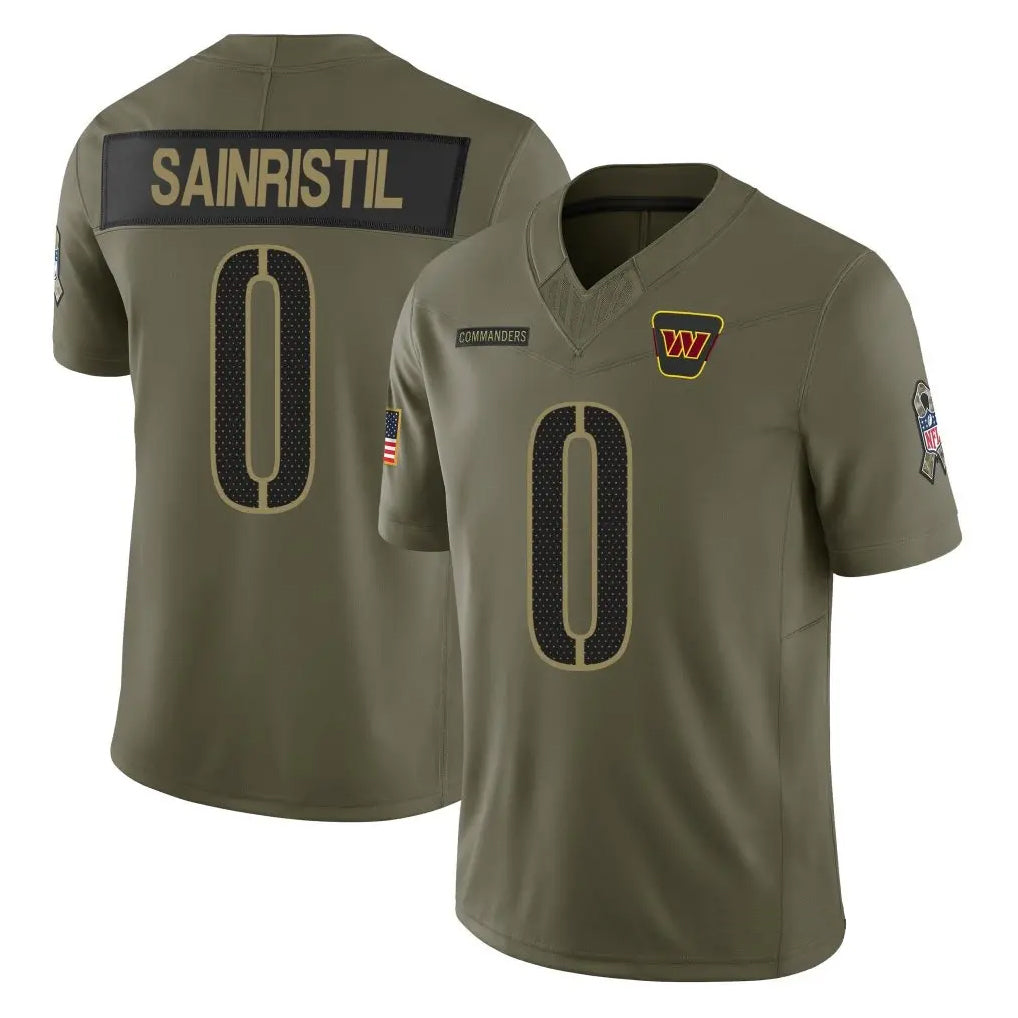 W.Commanders #0 Mike Sainristil Player Olive Salute To Service Limited Football Jerseys football jersey product view 1
