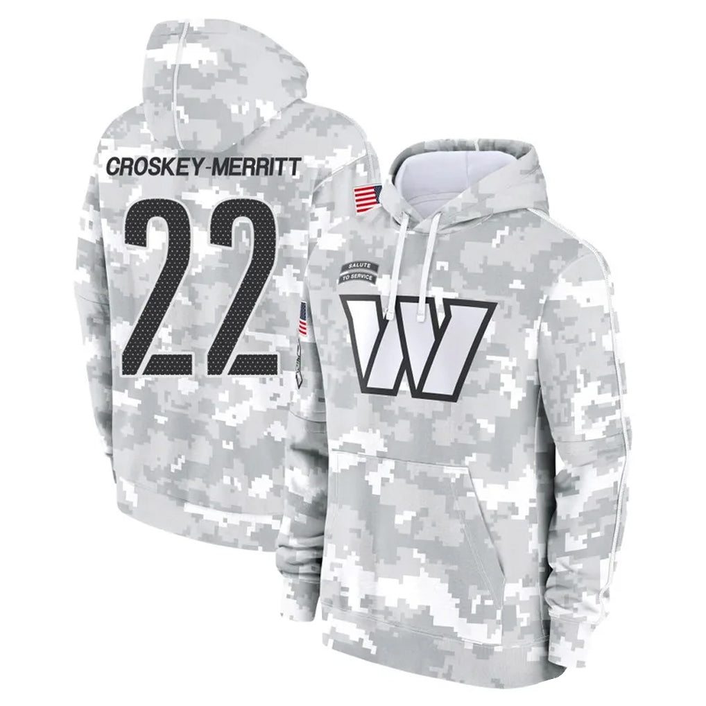 W.Commanders #22 Jacory Croskey-Merritt Player Arctic Camo Salute to Service Hoodies Football Jerseys football jersey product view 1