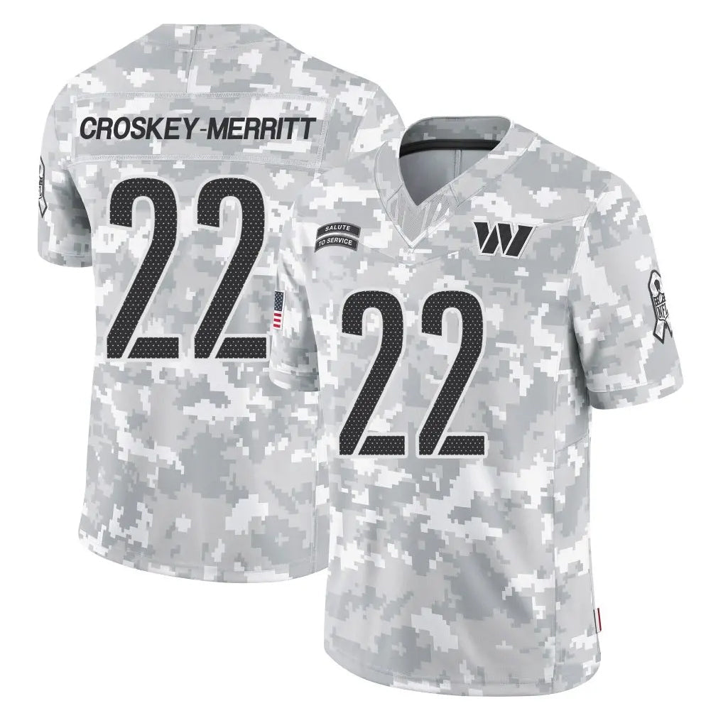 W.Commanders #22 Jacory Croskey-Merritt Player Arctic Camo Salute to Service Limited Football Jerseys football jersey product view 1