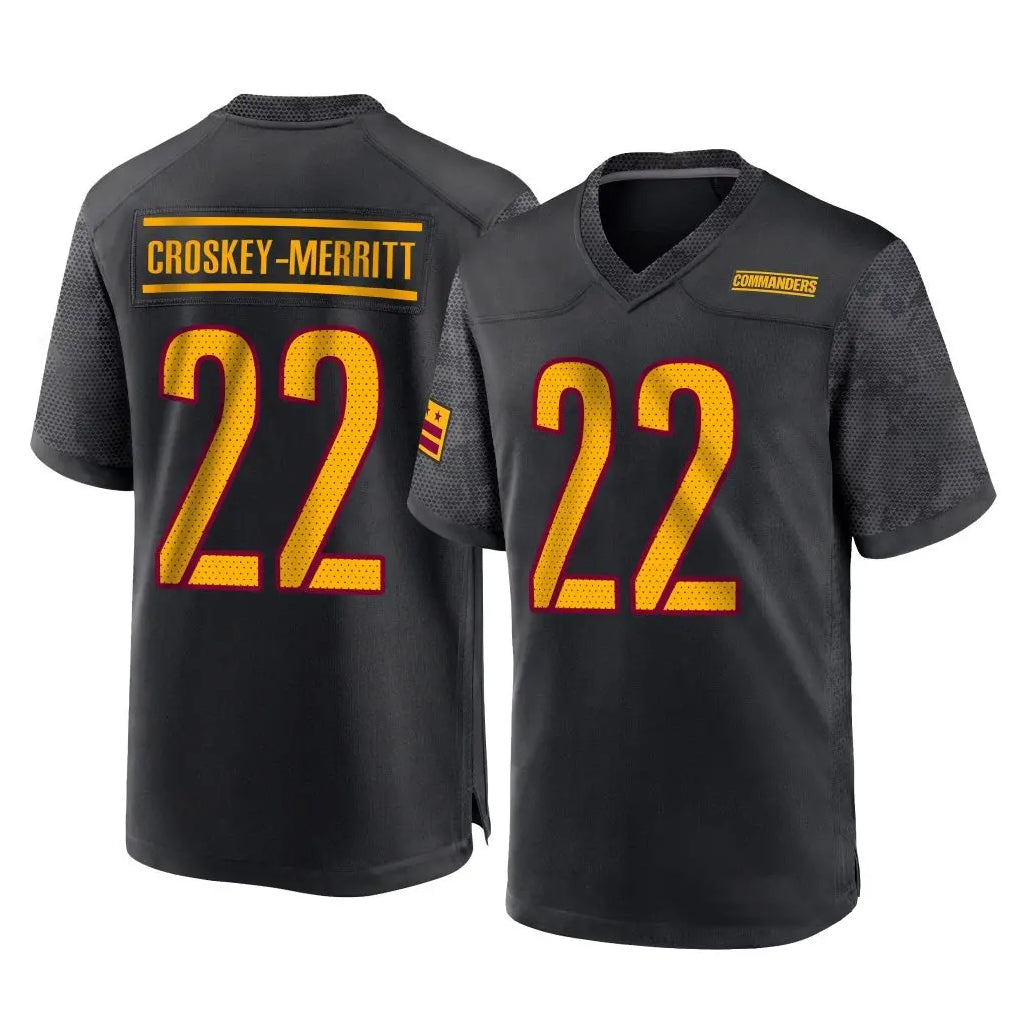 W.Commanders #22 Jacory Croskey-Merritt Player Black Home Game Football Jerseys football jersey product view 1