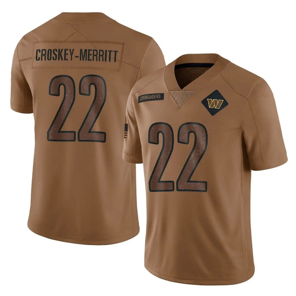 W.Commanders #22 Jacory Croskey-Merritt Player Brown Salute To Service Limited Football Jerseys football jersey product view 1