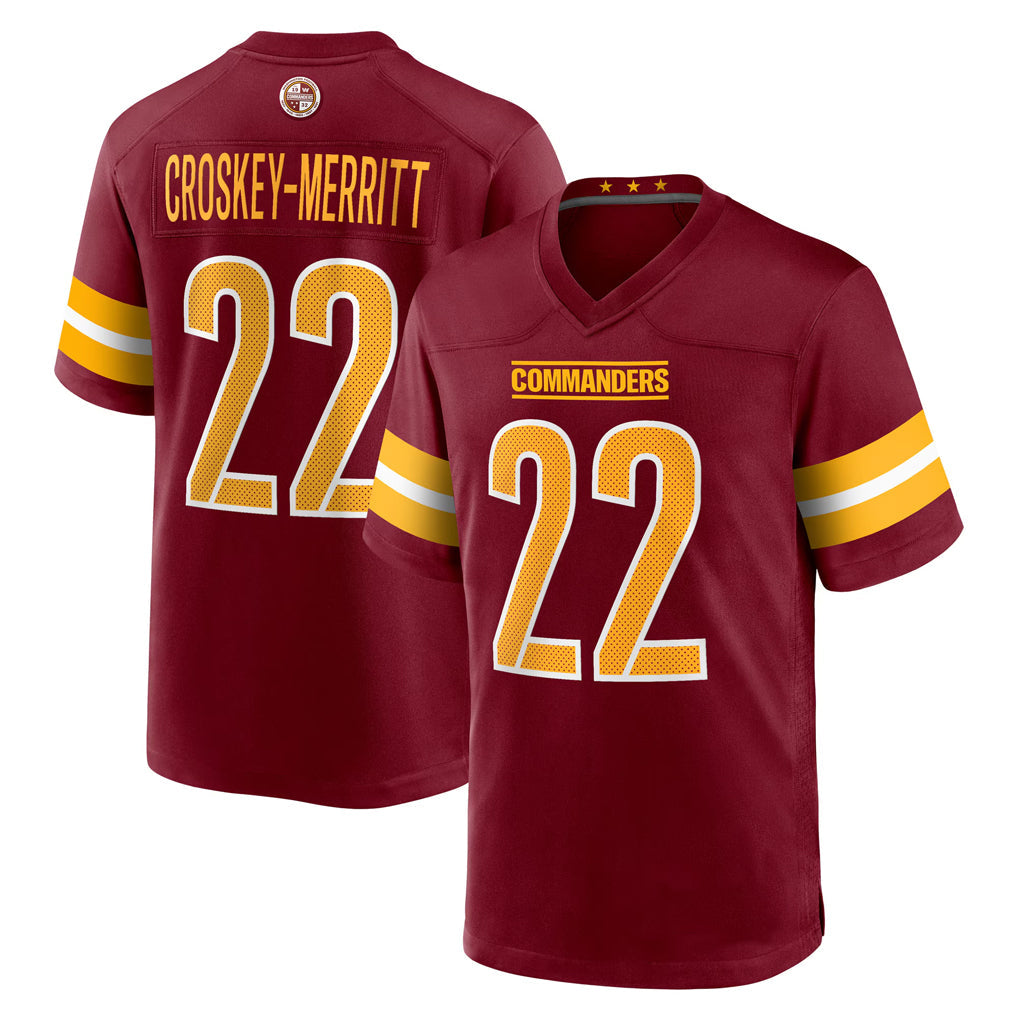 W.Commanders #22 Jacory Croskey-Merritt Player Burgundy Home Game Football Jerseys football jersey product view 1