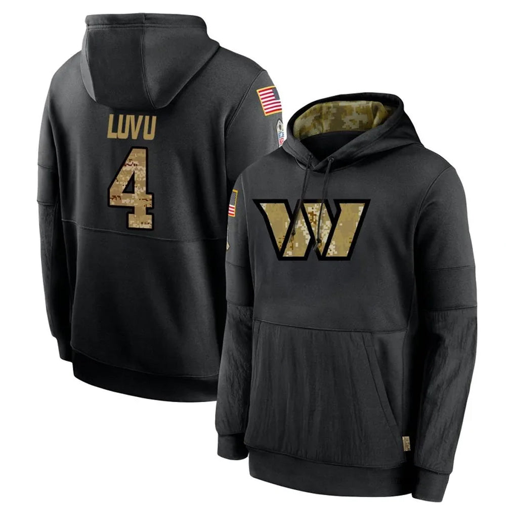 W.Commanders #4 Frankie Luvu Player Black Salute to Service Hoodies Football Jerseys football jersey product view 1