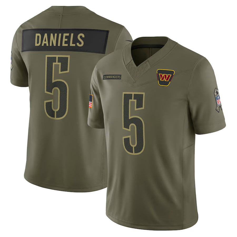 W.Commanders #5 Jayden Daniels Player Olive Salute to Service Limited Football Jerseys football jersey product view 2