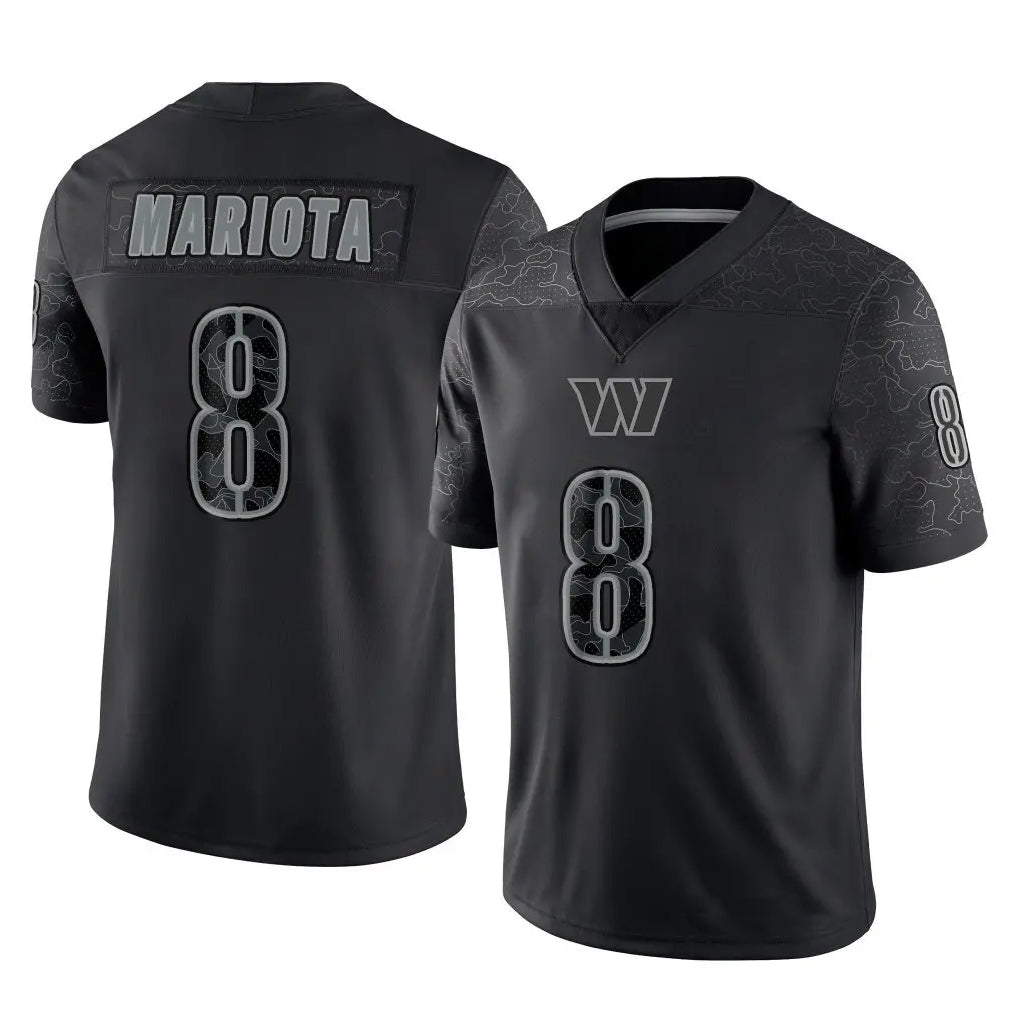 W.Commanders #8 Marcus Mariota Player Black RFLCTV Limited Football Jerseys football jersey product view 1