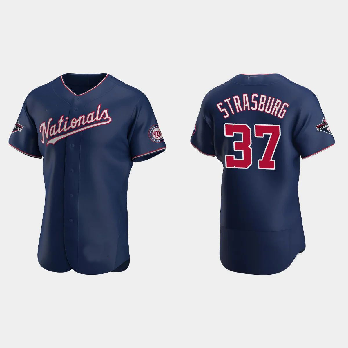 WASHINGTON NATIONALS #37 STEPHEN STRASBURG 2019 WORLD SERIES CHAMPIONS STEPHEN STRASBURG NAVY AUTHENTIC ALTERNATE JERSEY Baseball Jerseys baseball jersey product view 1