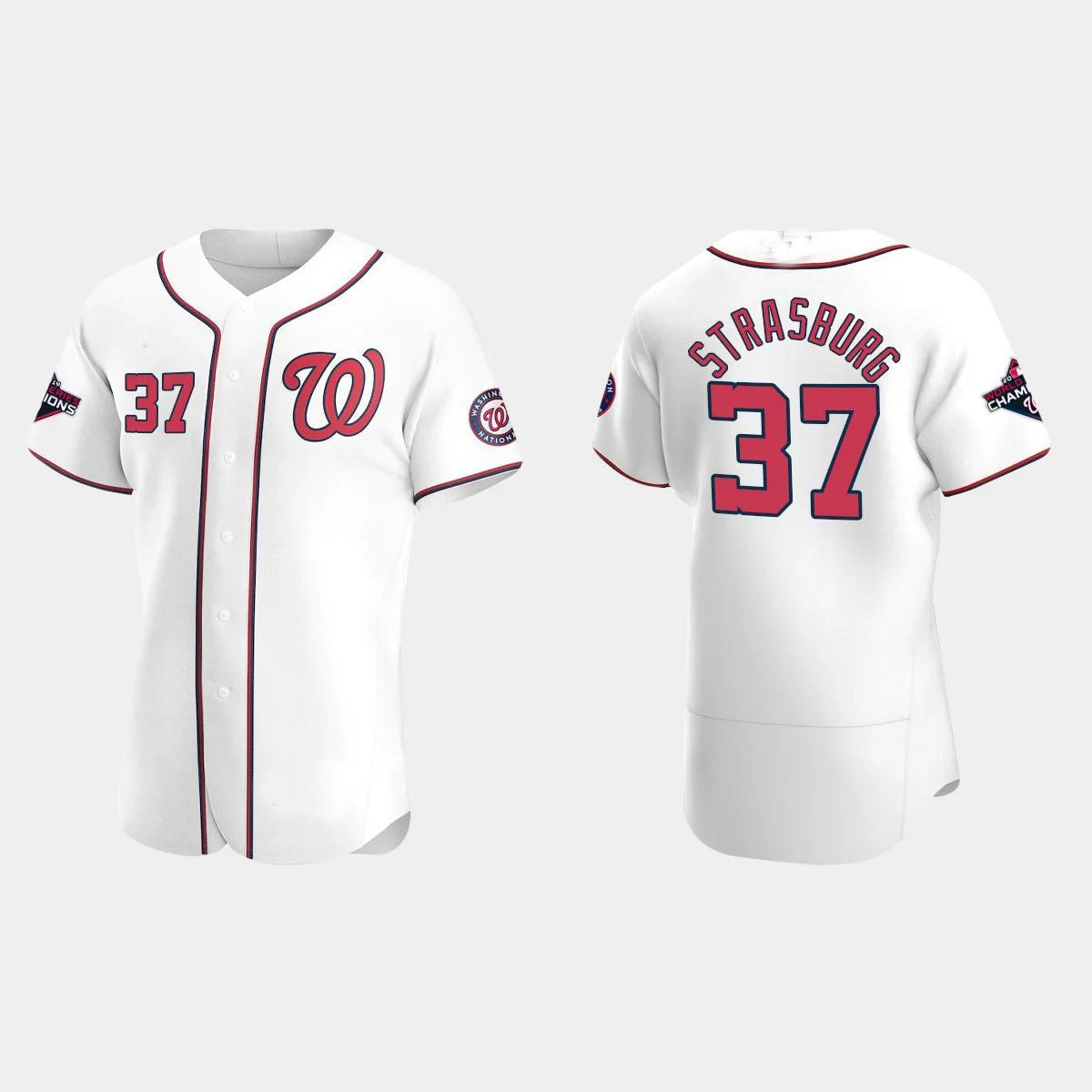 WASHINGTON NATIONALS #37 STEPHEN STRASBURG 2019 WORLD SERIES CHAMPIONS STEPHEN STRASBURG WHITE AUTHENTIC HOME JERSEY Baseball Jerseys baseball jersey product view 1