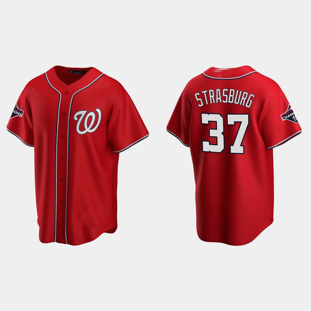 WASHINGTON NATIONALS #37 STEPHEN STRASBURG 2019 WORLD SERIES CHAMPIONS RED REPLICA ALTERNATE JERSEY Baseball Jerseys baseball jersey product view 1