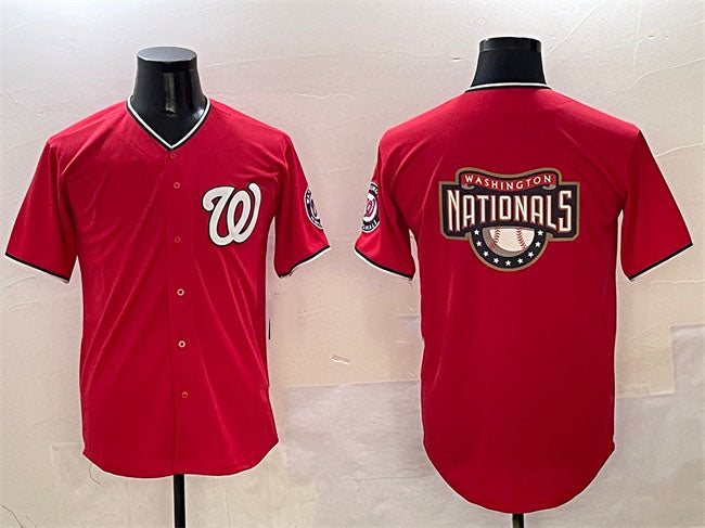 Washington Nationals Team Big Logo Red Limited Stitched Baseball Jersey baseball jersey product view 1