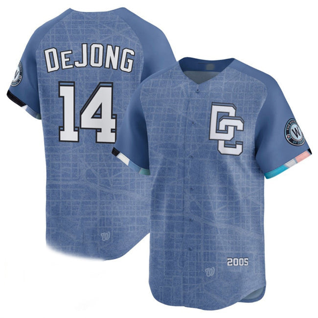 Washington Nationals #14 Paul DeJong Blue 2025 City Connect Limited Stitched Baseball Jersey baseball jersey product view 1
