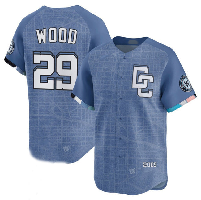 Washington Nationals #29 James Wood Blue 2025 City Connect Limited Stitched Baseball Jersey baseball jersey product view 1
