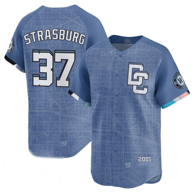 Washington Nationals #37 Stephen Strasburg Blue 2025 City Connect Limited Stitched Baseball Jersey baseball jersey product view 1