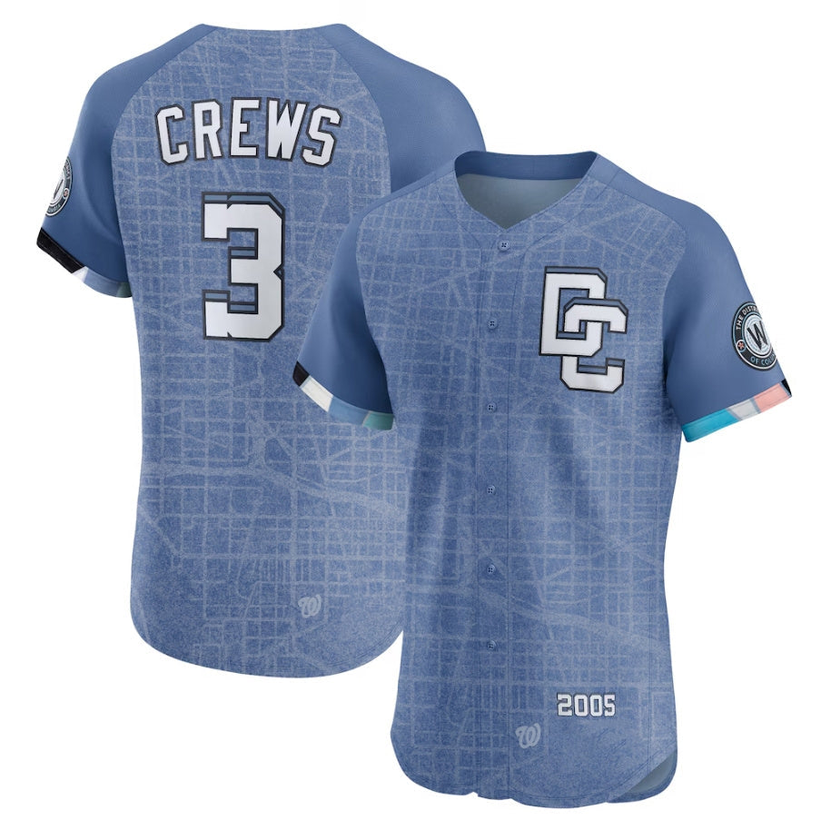 Washington Nationals #3 Dylan Crews Blue 2025 City Connect Elite Stitched Baseball Jersey baseball jersey product view 1