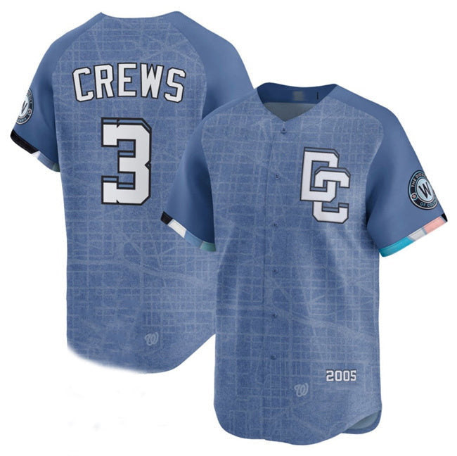 Washington Nationals #3 Dylan Crews Blue 2025 City Connect Limited Stitched Baseball Jersey baseball jersey product view 1
