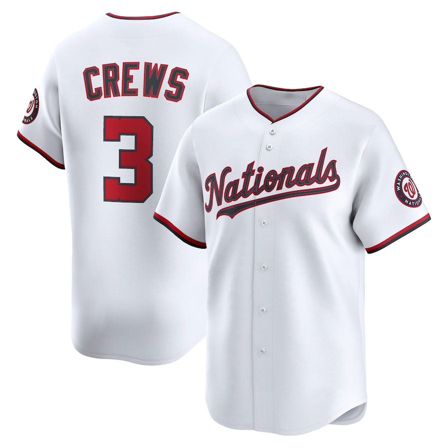 Washington Nationals #3 Dylan Crews Home Limited Player Jersey - White Stitched Baseball Jersey baseball jersey product view 1