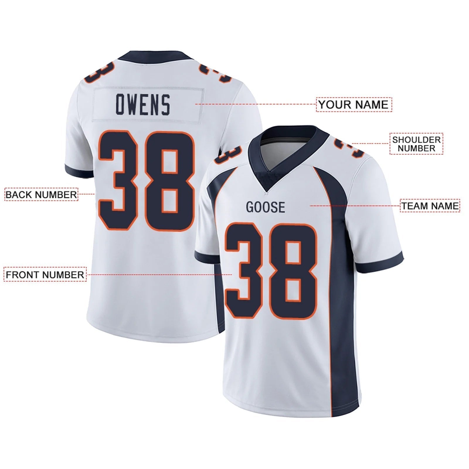 Custom D.Broncos White Personalized Design Your Own Name and Number for Men Women Youth Jerseys football jersey product view 2