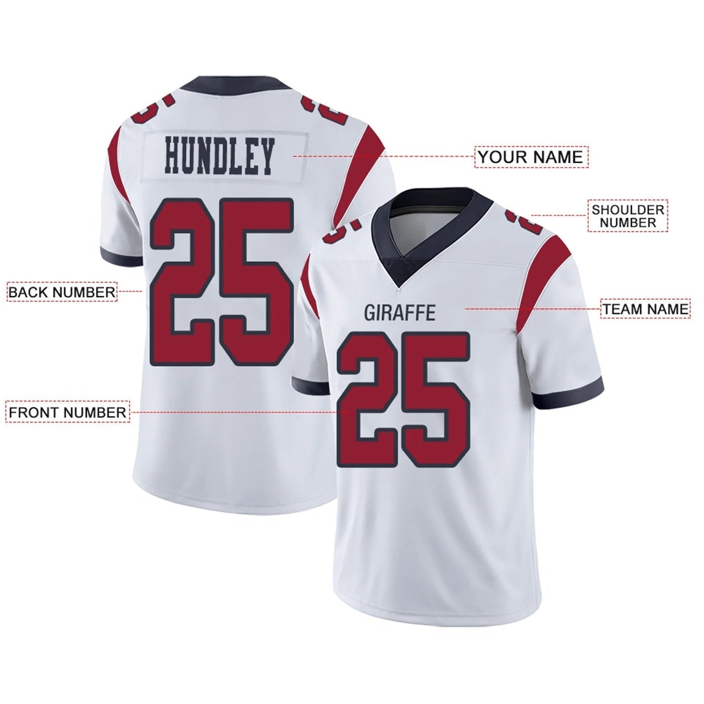 Custom H.Texans White Personalized Design Your Own Name and Number for Men Women Youth Jerseys football jersey product view 2