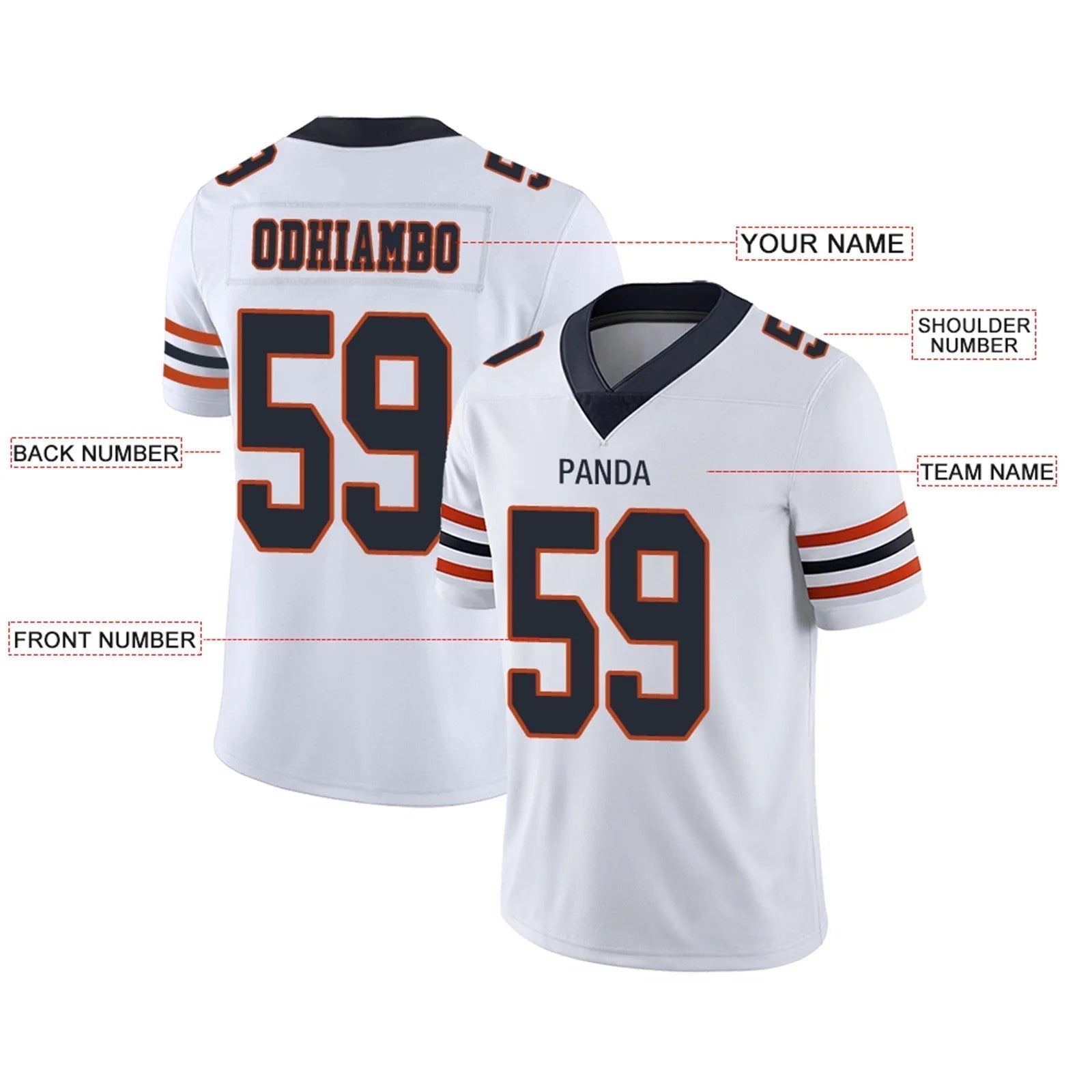Custom C.Bears White Personalized Design Your Own Name and Number for Men Women Youth Jerseys football jersey product view 2