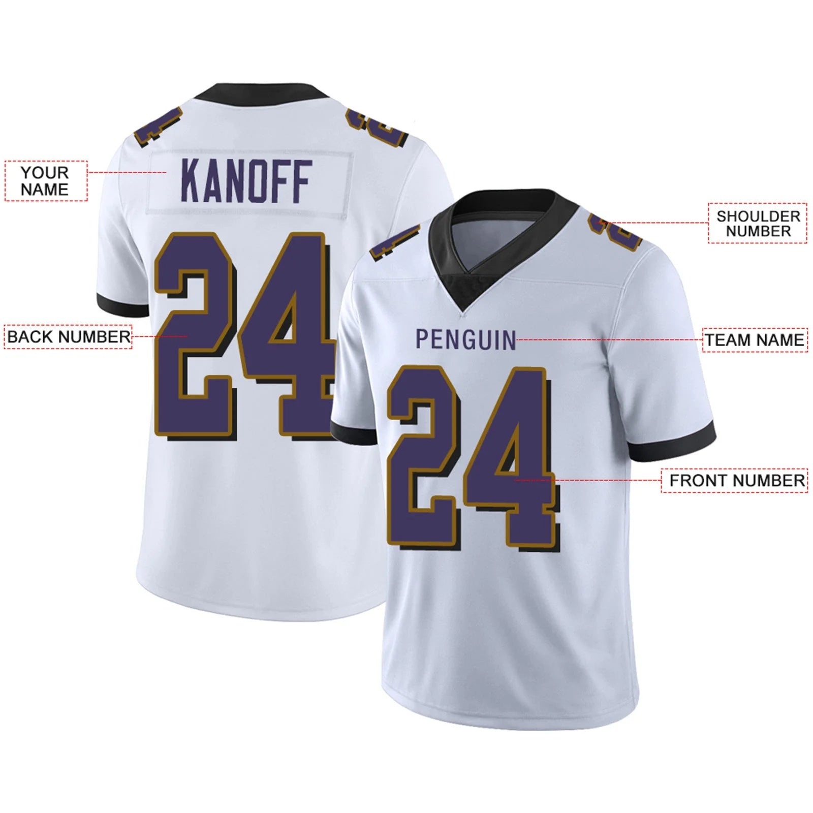 Custom B.Ravens White Personalized Design Game Football Jerseys football jersey product view 2
