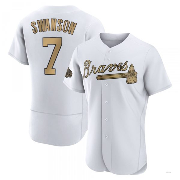 Atlanta Braves #7 Dansby Swanson White Authentic 2022 All-Star Jersey Stitches Baseball Jerseys baseball jersey product view 1