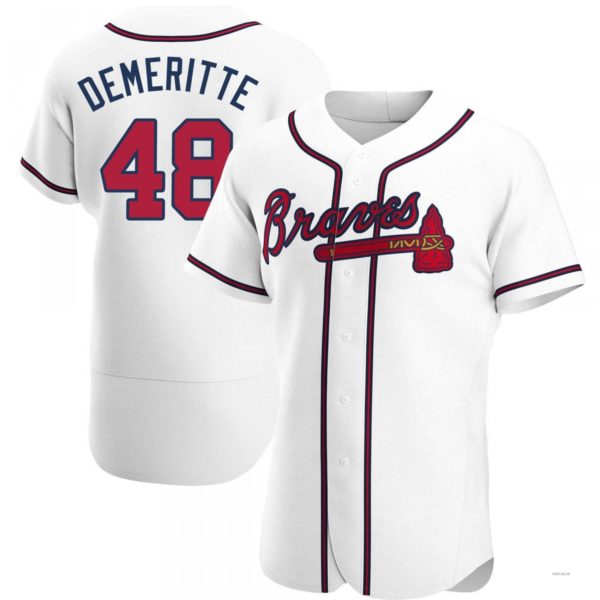 Atlanta Braves #48 Travis Demeritte White Home Jersey Stitches Baseball Jerseys baseball jersey product view 1