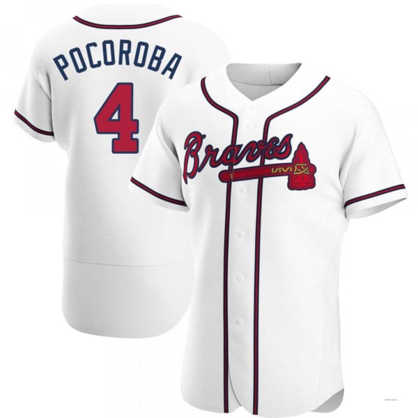 Atlanta Braves #4 Biff Pocoroba White Home Jersey Stitches Baseball Jerseys baseball jersey product view 1