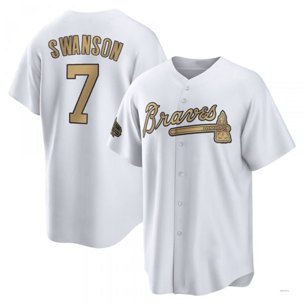 Atlanta Braves #7 Dansby Swanson White Replica 2022 All-Star Jersey Stitches Baseball Jerseys baseball jersey product view 1