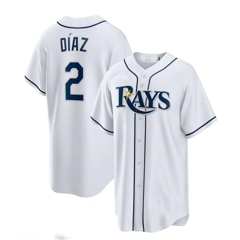 Tampa Bay Rays #2 Yandy D¨ªaz Home Replica Player Jersey - White Baseball Jerseys baseball jersey product view 1