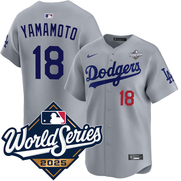 Yoshinobu Yamamoto Los Angeles Dodgers Alternate Road Limited 2025 World Series Jersey - Gray baseball jersey product view 1