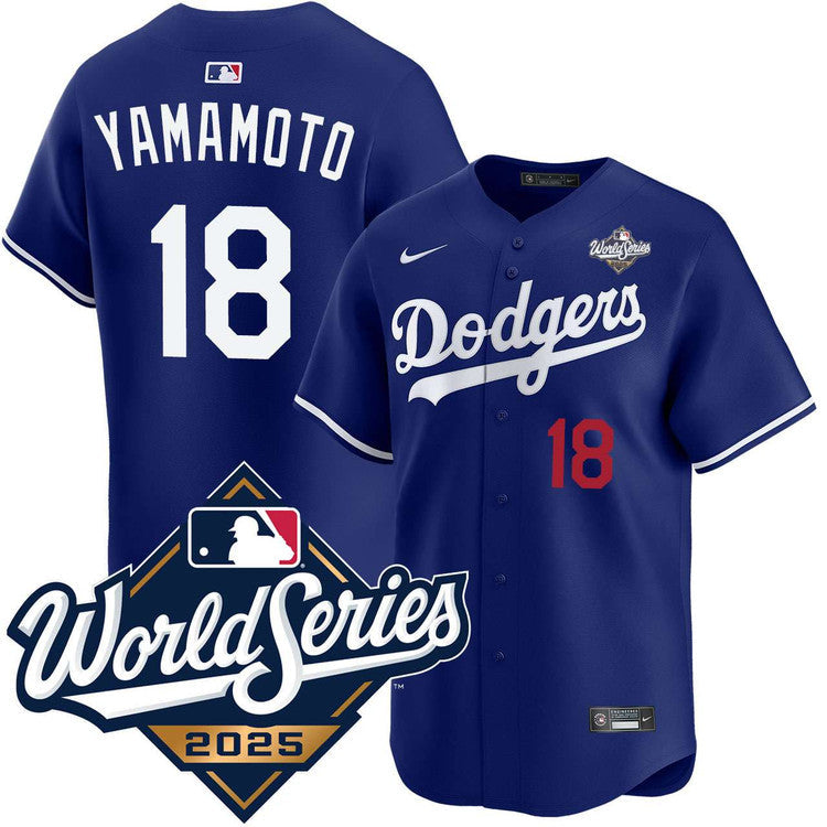 Yoshinobu Yamamoto Los Angeles Dodgers Alternate Limited 2025 World Series Jersey - Royal baseball jersey product view 1