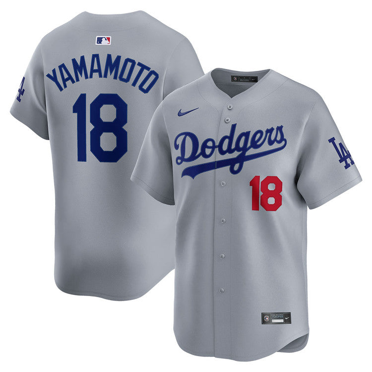 Yoshinobu Yamamoto Los Angeles Dodgers Alternate Road Limited Jersey - Gray baseball jersey product view 1