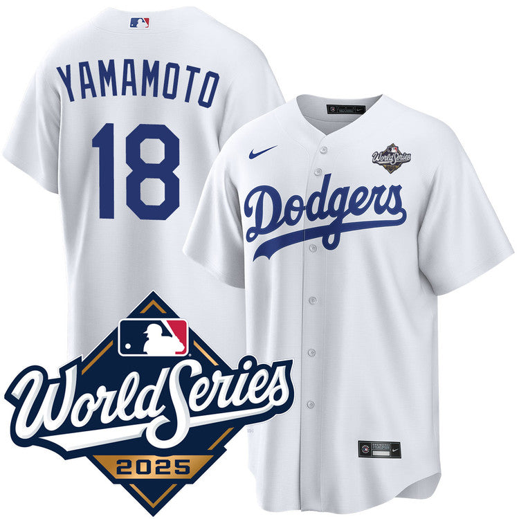 Yoshinobu Yamamoto Los Angeles Dodgers Home 2025 World Series Jersey - White baseball jersey product view 1