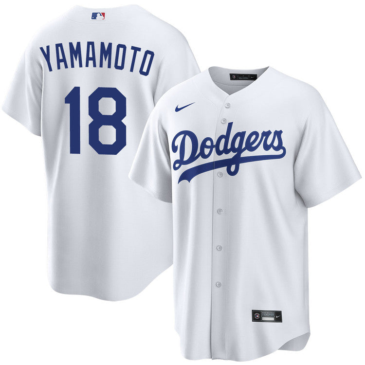 Yoshinobu Yamamoto Los Angeles Dodgers Home Jersey - White baseball jersey product view 1