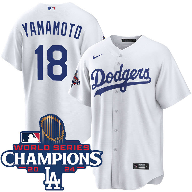 Yoshinobu Yamamoto Los Angeles Dodgers Home World Series Champions Jersey - White baseball jersey product view 1
