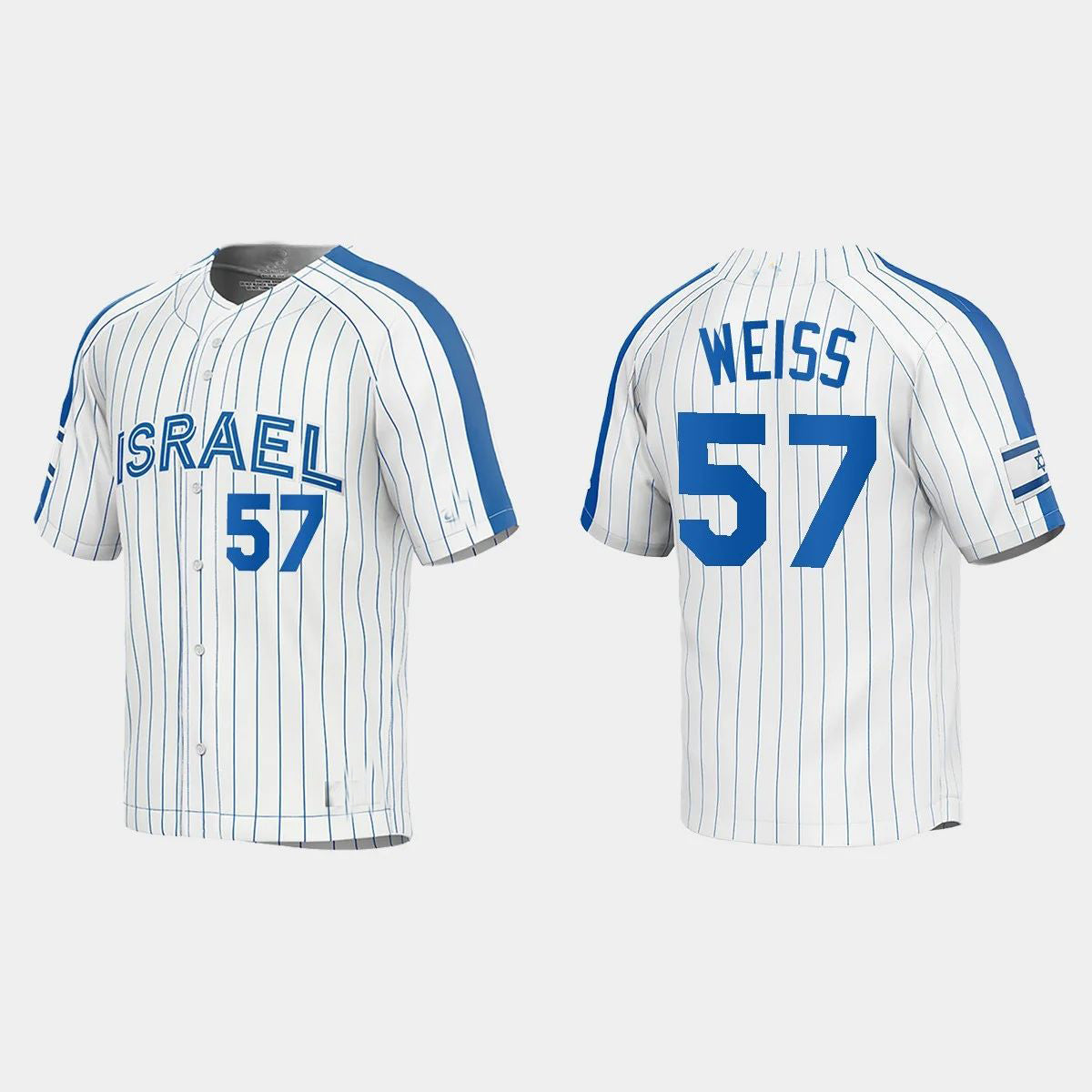 #57 ZACK WEISS ISRAEL BASEBALL 2023 WORLD BASEBALL CLASSIC JERSEY ¨C WHITE Stitches Baseball Jerseys baseball jersey product view 1