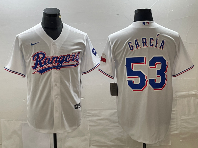 Men's Texas Rangers Adolis Garcia #53 White Home Replica Player Jersey1 baseball jersey product view 1