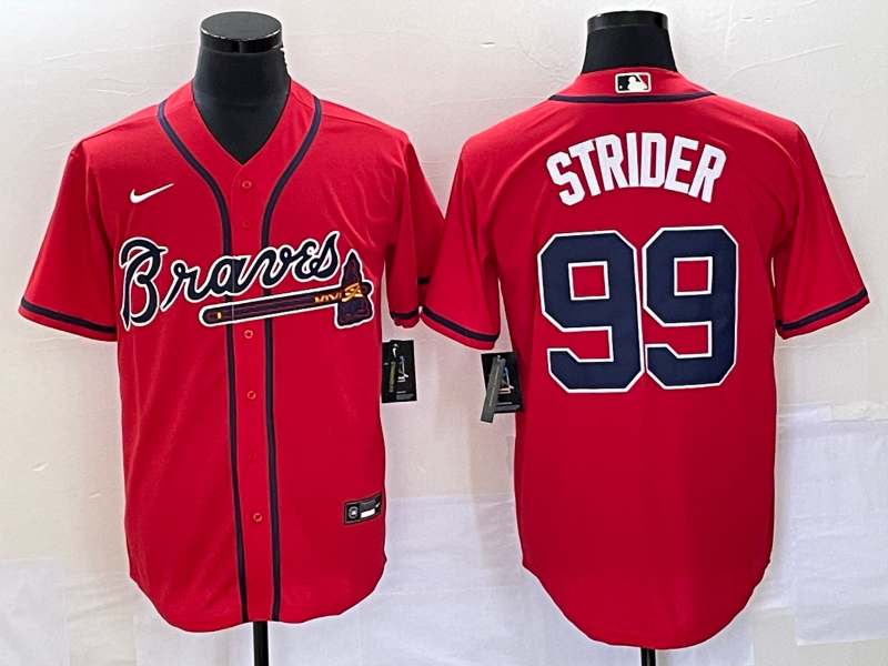Men's Atlanta Braves Spencer Strider #99 Red Replica Player Jersey1 baseball jersey product view 1