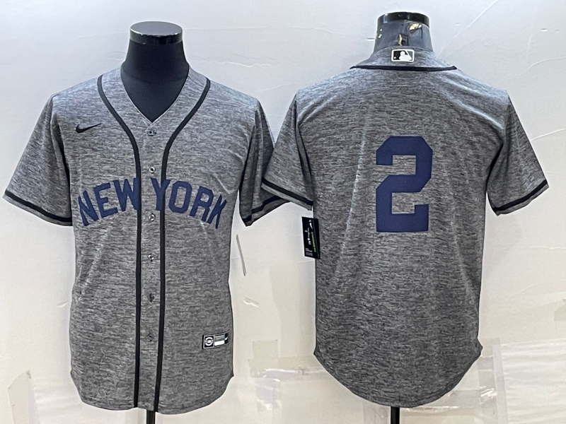 Men's New York Yankees Derek Jeter #2 Gray Replica Game Name Jersey1 baseball jersey product view 1