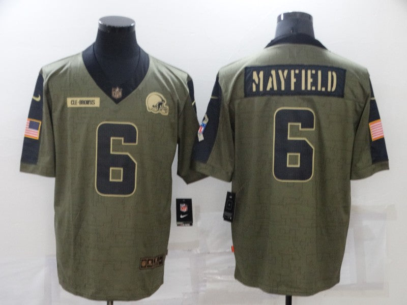 Men's Cleveland Browns Baker Mayfield #6 Olive Game Player Jersey1 football jersey product view 1