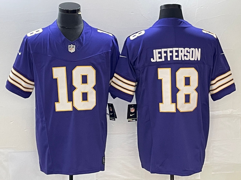 Men's Minnesota Vikings Justin Jefferson #18 Purple Classic Player Jersey1 football jersey product view 1
