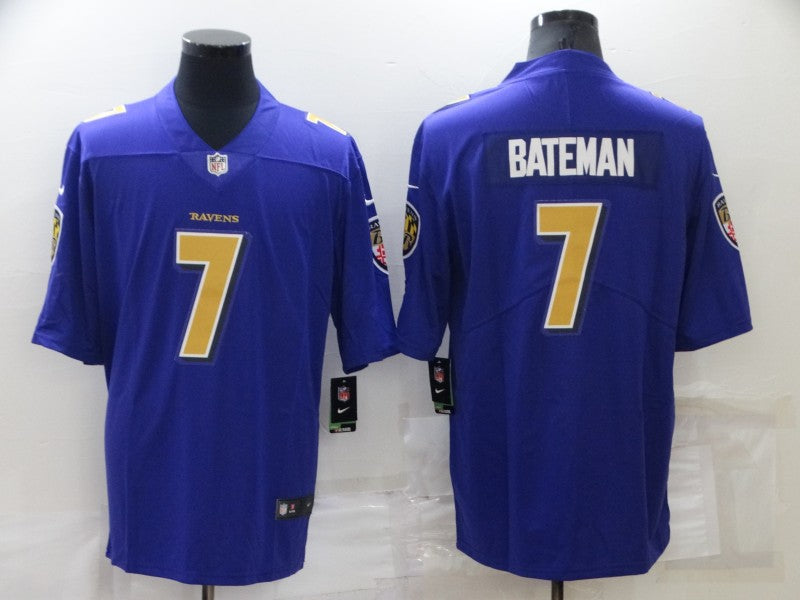 Men's Baltimore Ravens Rashod Bateman #7 Purple Player Jersey1 football jersey product view 1