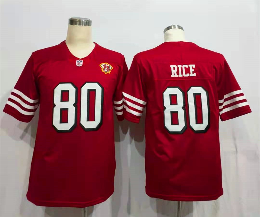 Men's San Francisco 49ers Jerry Rice Red 75th Anniversary Game Player Jersey1 football jersey product view 1
