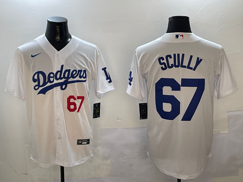 Men's Los Angeles Dodgers Vince Scully #67 White Home Limited Player Jersey1 baseball jersey product view 1